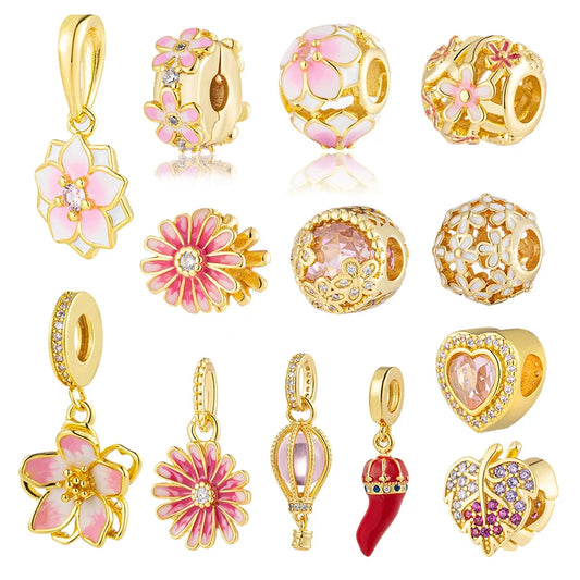 925 Silver Fit Gold Plated Flower Charm